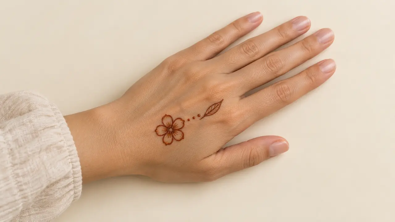 Main adulte avec petit motif de henné simple