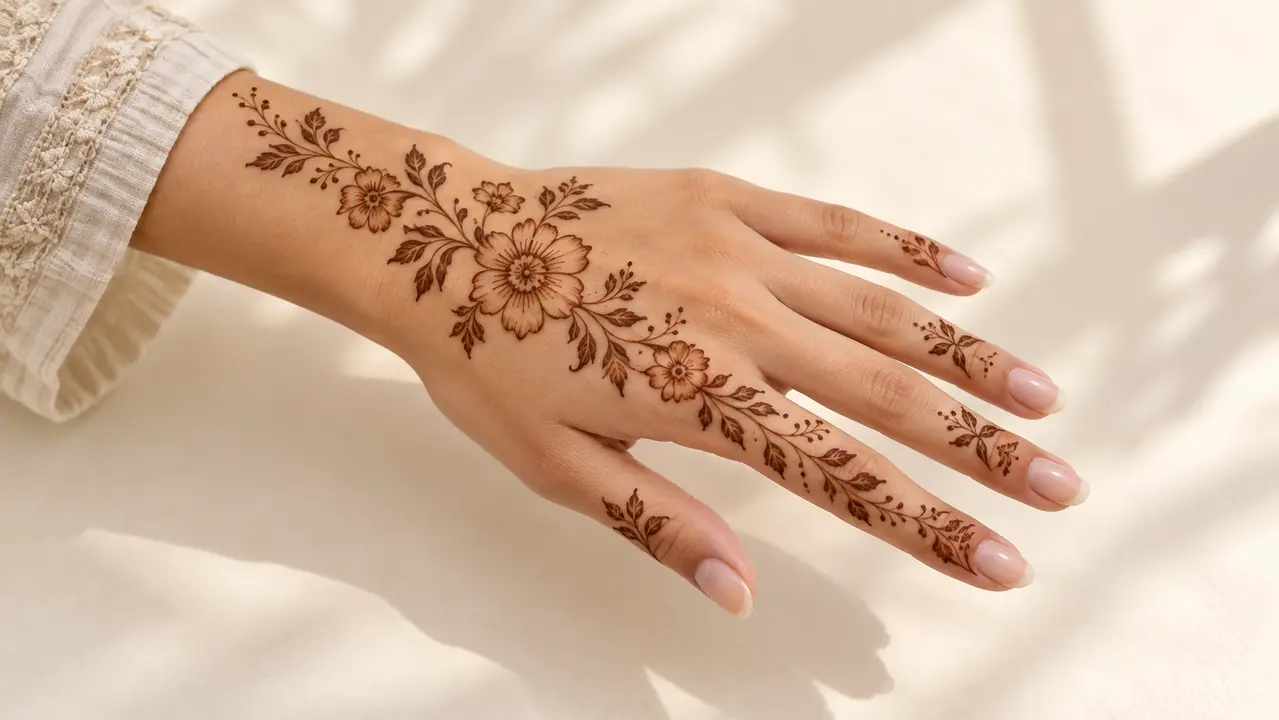 Motif floral mehndi avec fleurs et feuilles