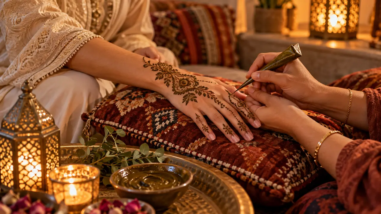 Motif floral mehndi avec fleurs et feuilles