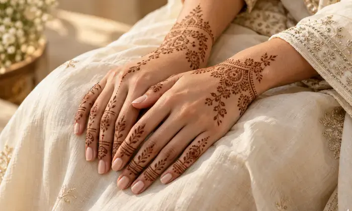 Détails fins d’un motif mehndi sur les mains