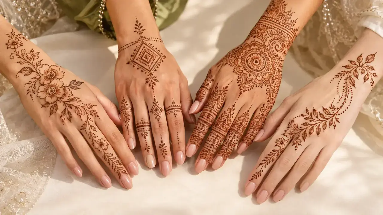 Différents styles de motifs au henné brun naturel