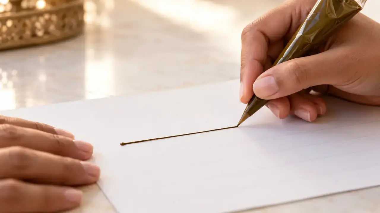 Application précise d’un motif au henné avec un cône