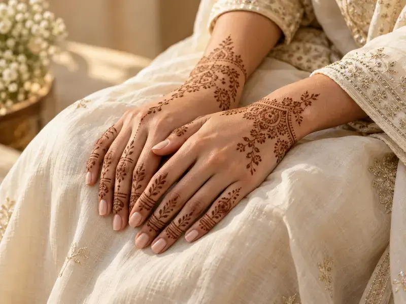 Motifs mehndi bruns tracés sur les mains